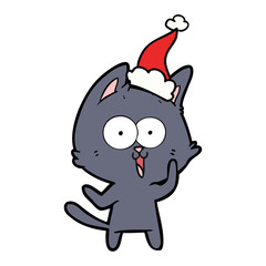 funny line drawing of a cat wearing santa hat