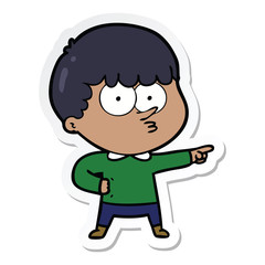 sticker of a cartoon pointing boy