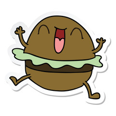 sticker of a quirky hand drawn cartoon happy burger