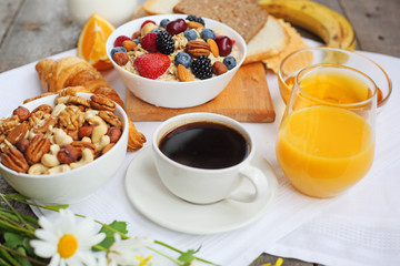 Healthy breakfast on table