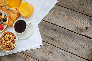 Healthy breakfast on table