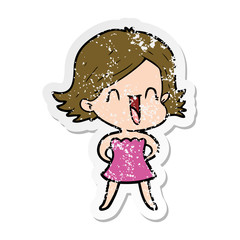 distressed sticker of a cartoon happy woman