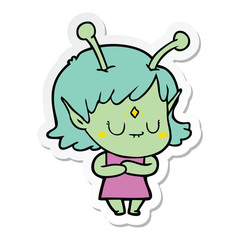 sticker of a cartoon alien girl