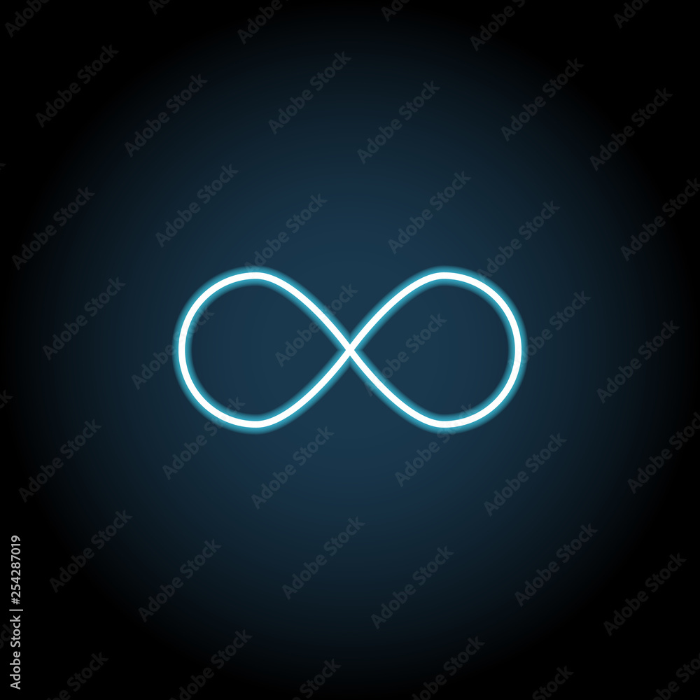 Poster infinity sign icon in neon style. simple thin line, outline vector of web, minimalistic icons for ui