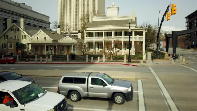 A mid-day timelapse of Downtown Salt lake city. Taken from across the street of the Lion and Beehive house. Also picture is Mormon Headquarters and the Eagle Gate.