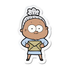 sticker of a cartoon happy old woman