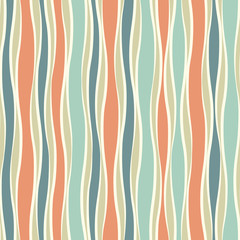 Seamless vector abstract pattern with waves of lines in soft pastel colors. Endless geometric background