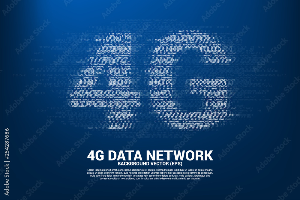 Poster 4G mobile networking with one and zero binary code digit matrix style. Concept for mobile sim card technology and network.