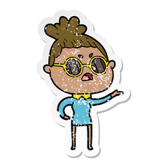 distressed sticker of a cartoon annoyed woman