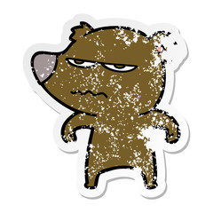 distressed sticker of a annoyed bear cartoon
