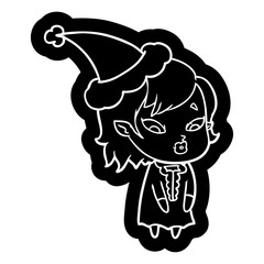 cute cartoon icon of a vampire girl wearing santa hat