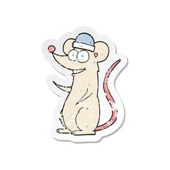 retro distressed sticker of a cartoon happy mouse
