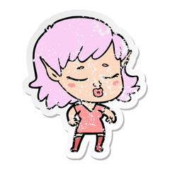 distressed sticker of a pretty cartoon elf girl