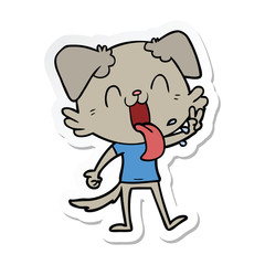 sticker of a cartoon panting dog