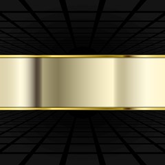 black background with perspective and golden banner