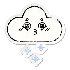 distressed sticker of a cute cartoon snow cloud