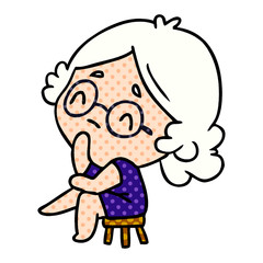 cartoon of a cute kawaii lady thinking
