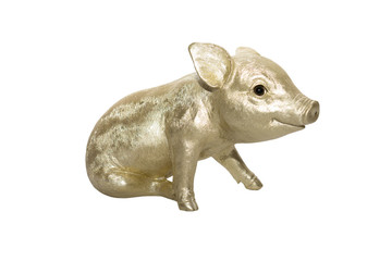 pig statuette on white background