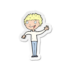 sticker of a cartoon happy boy waving