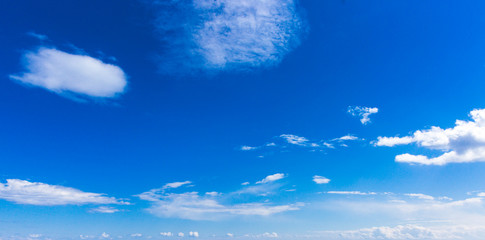 Bright blue sky with white varied clouds