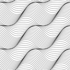 Black and white wave background. Seamlessly tiling pattern. Adult Coloring pages.