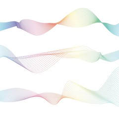Set of Waves from many colored lines. Abstract wavy stripes isolated on white background. Creative line art. Trendy colourful blend.