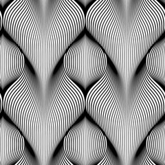 Seamless pattern of geometric waves with volume effect. Endless stylish texture. Ripple monochrome background