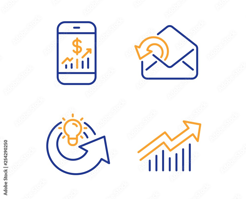 Poster mobile finance, send mail and share idea icons simple set. demand curve sign. phone accounting, sent