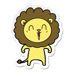 sticker of a laughing lion cartoon