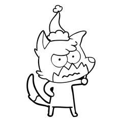 line drawing of a annoyed fox wearing santa hat