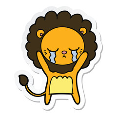 sticker of a crying cartoon lion