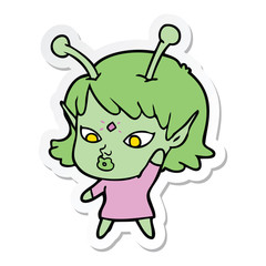 sticker of a pretty cartoon alien girl