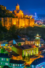 Panoramic view of Tbilisi, Georgia after sunset
