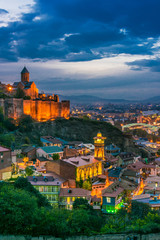 Panoramic view of Tbilisi, Georgia after sunset