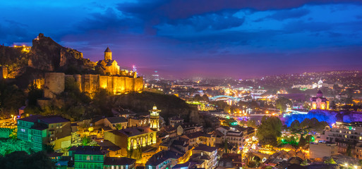 Panoramic view of Tbilisi, Georgia after sunset © monticellllo
