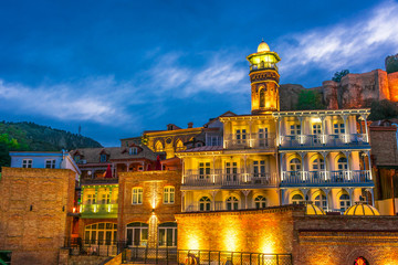 View of the Old Town of Tbilisi, Georgia after sunset © monticellllo