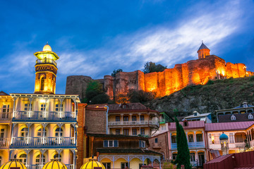 View of the Old Town of Tbilisi, Georgia after sunset