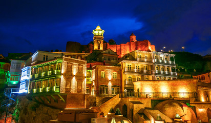 View of the Old Town of Tbilisi, Georgia after sunset © monticellllo