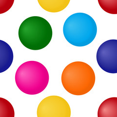 Seamless pattern with bright colorful spheres isolated on white background. Vector illustration