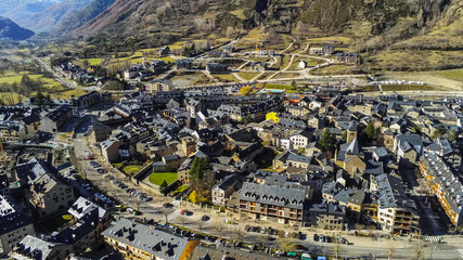 Obraz na płótnie Canvas Huesca. Aerial view in Benasque. Aragon. Spain. Drone Photo