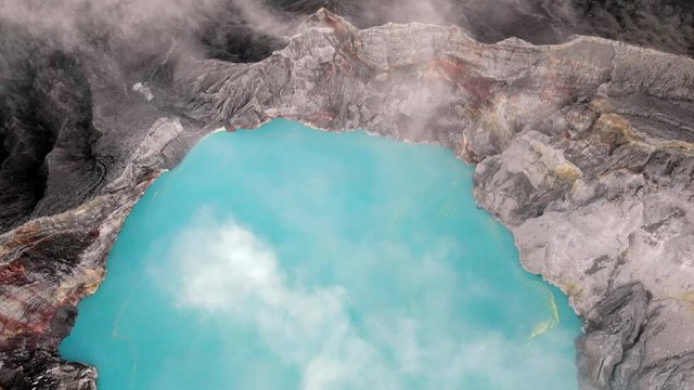 Stunning aerial of the Ijen crater in Banyuwangi Regency of East Java, Indonesia.