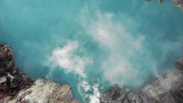 Stunning aerial of the Ijen crater in Banyuwangi Regency of East Java, Indonesia.