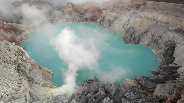 Stunning aerial of the Ijen crater in Banyuwangi Regency of East Java, Indonesia.
