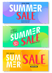 Obraz premium Summer Sale 50% Off on Abstract Colorful Bright Vivid Background, Fresh Stylish Decorative Patterned Vertical Pull Up Banner Set Vector Design Template. For Promotional Purposes