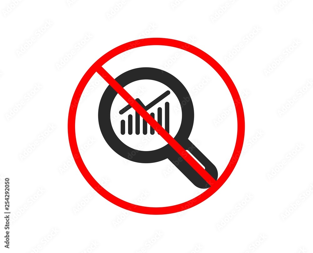 Poster no or stop. chart icon. report graph or sales growth sign in magnifying glass. analysis and statisti
