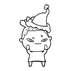 line drawing of a woman wearing santa hat