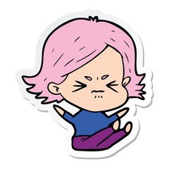 sticker of a cartoon angry girl