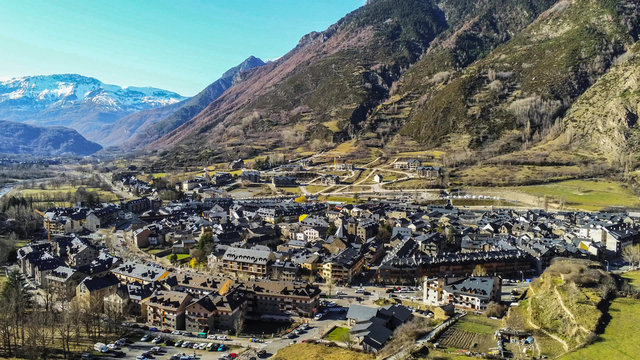 Huesca. Aerial view in Benasque. Aragon. Spain. Drone Photo