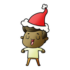 happy gradient cartoon of a man wearing santa hat