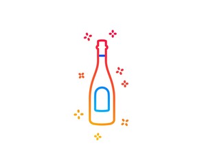 Champagne bottle line icon. Anniversary alcohol sign. Celebration event drink. Gradient design elements. Linear champagne icon. Random shapes. Vector